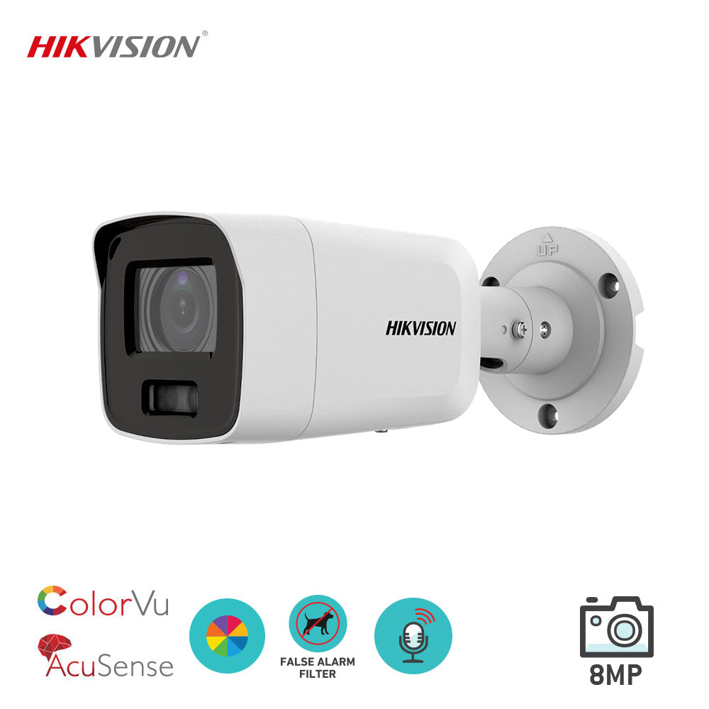 Hikvision 8MP Gen2 ColorVu Mini Bullet Camera Acusense & Mic 2.8mm Fixed Lens DS-2CD2087G2-LU Hikvision 8MP Gen2 ColorVu Mini Bullet Camera Acusense & Mic 2.8mm Fixed Lens DS-2CD2087G2-LU