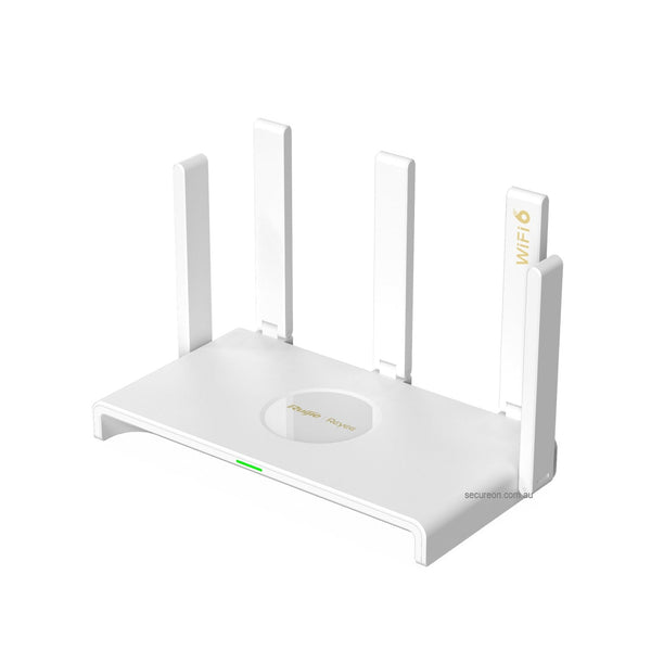 White wireless router with antennas on a white background