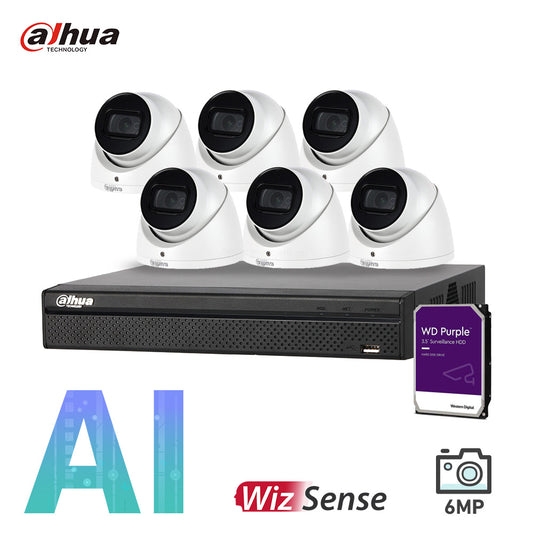 Dahua 6 x 6MP Security Kit DH-IPC-HDW3641EM Turret WizSense Cameras 4CH NVR Bundle