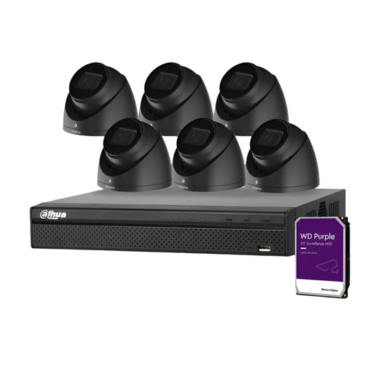 Dahua 6 x 6MP Security Kit DH-IPC-HDW3641EM Turret WizSense Cameras 4CH NVR Bundle Black