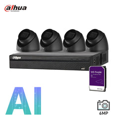 Dahua 4 x 6MP Security Kit DH-IPC-HDW3641EM Turret WizSense Cameras 4CH NVR Bundle Black