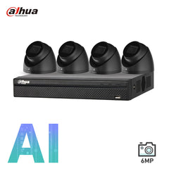 Dahua 4 x 6MP Security Kit DH-IPC-HDW3641EM Turret WizSense Cameras 4CH NVR Bundle Black