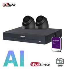 Dahua 2 x 6MP Security Kit DH-IPC-HDW3641EM Turret WizSense Cameras 4CH NVR Bundle Black