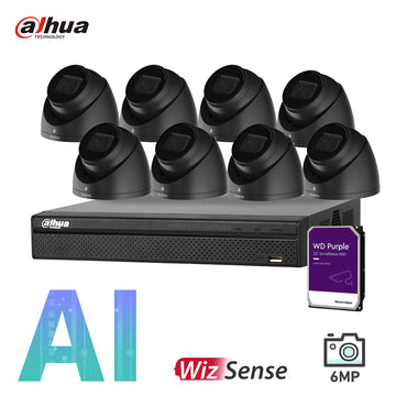 Dahua 8 x 6MP Security Kit DH-IPC-HDW3641EM Turret WizSense Cameras 4CH NVR Bundle Black