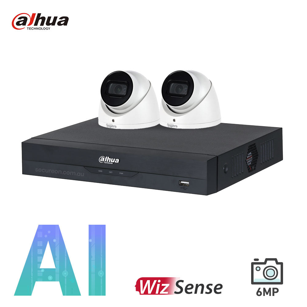 Dahua 2 x 6MP Security Kit DH-IPC-HDW3641EM Turret WizSense Cameras 4CH NVR Bundle