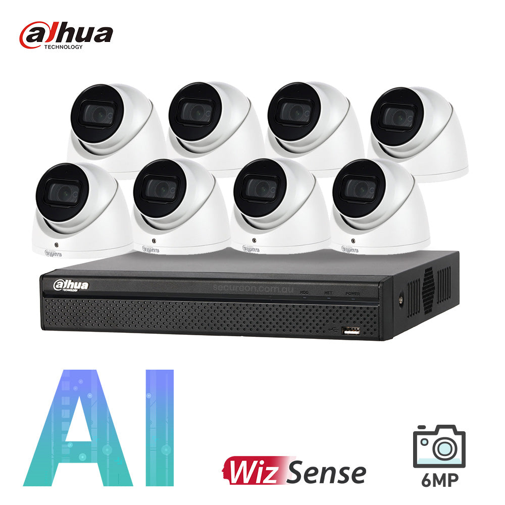 Dahua 8 x 6MP Security Kit DH-IPC-HDW3641EM Turret WizSense Cameras 4CH NVR Bundle