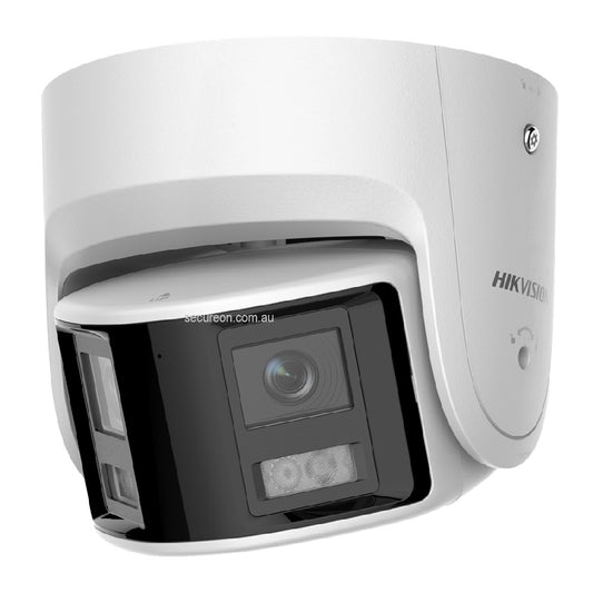 Hikvision 4MP Panoramic Turret Security Camera - AcuSense 180° Dual Lens View, Live Guard Strobe & Siren - DS-2CD2346G2P-ISU-SL