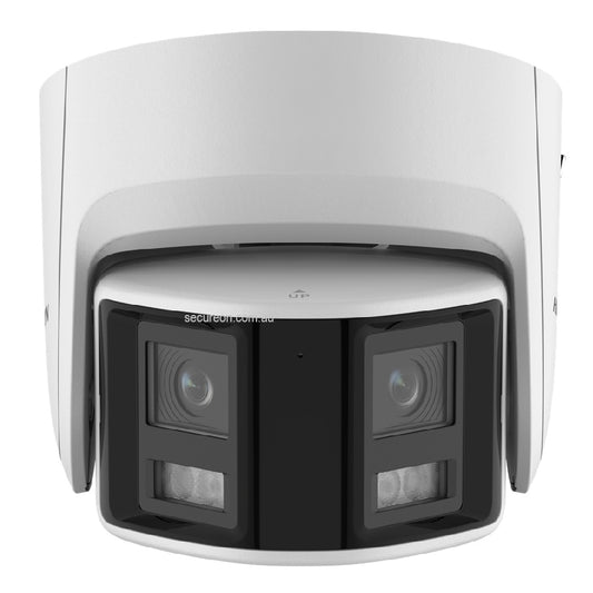 Hikvision 4MP Panoramic Turret Security Camera - AcuSense 180° Dual Lens View, Live Guard Strobe & Siren - DS-2CD2346G2P-ISU-SL