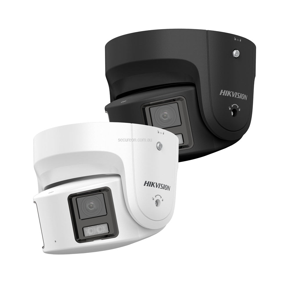 Hikvision 8MP ColorVu Panoramic Turret Camera - 4mm Lens, 180° Dual Lens View, Live Guard Strobe & Siren - DS-2CD2387G2P-LSU-SL-4MM
