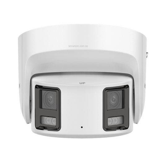 Hikvision 8MP ColorVu Panoramic Turret Camera - 4mm Lens, 180° Dual Lens View, Live Guard Strobe & Siren - DS-2CD2387G2P-LSU-SL-4MM