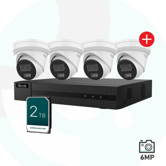 HiLook 4CH 6MP AI Security Camera Kit - 1 x 4CH (NVR104MH-C/4P) + 2TB, 4 x IPC-T361H