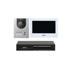 Dahua IP Villa Intercom Kit - VTO2201F-P, VTH2621GW-P, 4 PoE Switch, Surface Mount - KTP01L(S)-S2