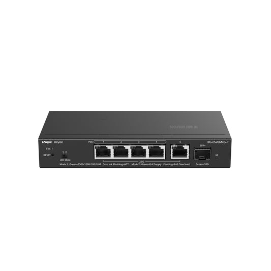 Ruijie Reyee 5-Port 2.5G Smart Cloud Managed Switch 4x PoE+ 70W 1x 10GE SFP+ RG-ES206MG-P