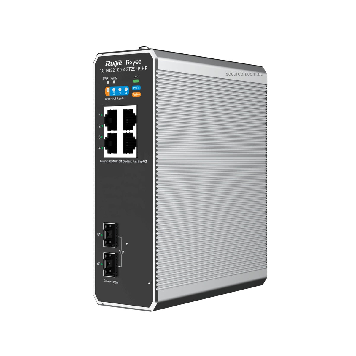 Ruijie Reyee 6P GE L2 Cloud Managed Industrial Switch 3x PoE+ 1x PoE++ 180W 2x SFP RG-NIS2100-4GT2SFP-HP