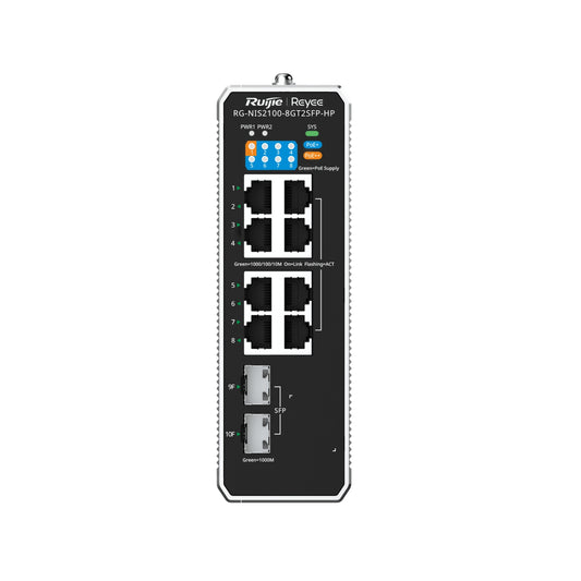 Ruijie Reyee 10-Port GE L2 Cloud Managed Industrial Switch 7x PoE+ 1x PoE++ 300W 2x SFP RG-NIS2100-8GT2SFP-HP
