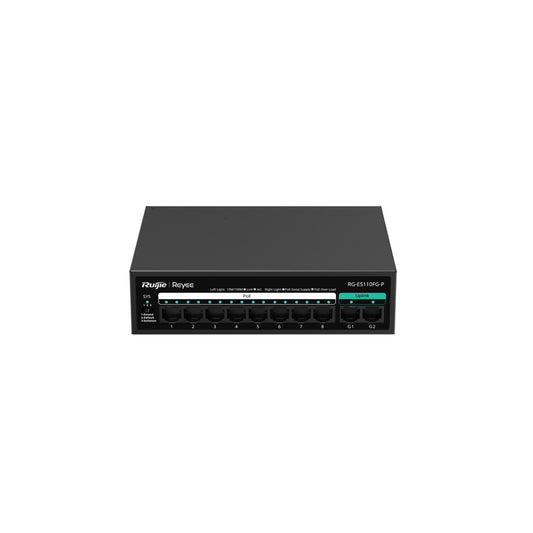 Ruijie 8-Port 10/100 Mbps with 2-Port Gigabit Unmanaged PoE Switch RG-ES110FG-P