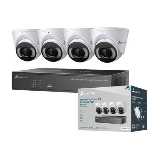 TP-Link VIGI 4MP Full-Color Turret Camera & 4 Channel PoE+ NVR Kit 4-NK4P-T4425-2T