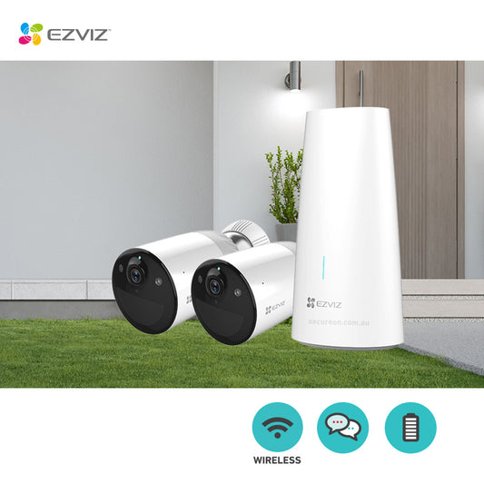 EZVIZ 1+2Pack Two Outdoor Wireless Battery-Powered Cameras with One Base Station Kit BC1-B2