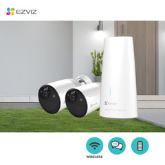 EZVIZ 1+2Pack Two Outdoor Wireless Battery-Powered Cameras with One Base Station Kit BC1-B2