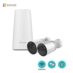 EZVIZ 1+2Pack Two Outdoor Wireless Battery-Powered Cameras with One Base Station Kit BC1-B2