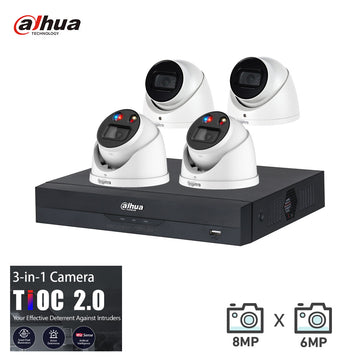 Dahua 4 x Hybrid Security Kit: 2 x 8MP TiOC, 2 x 6MP HDW366 Turret Cameras Bundle