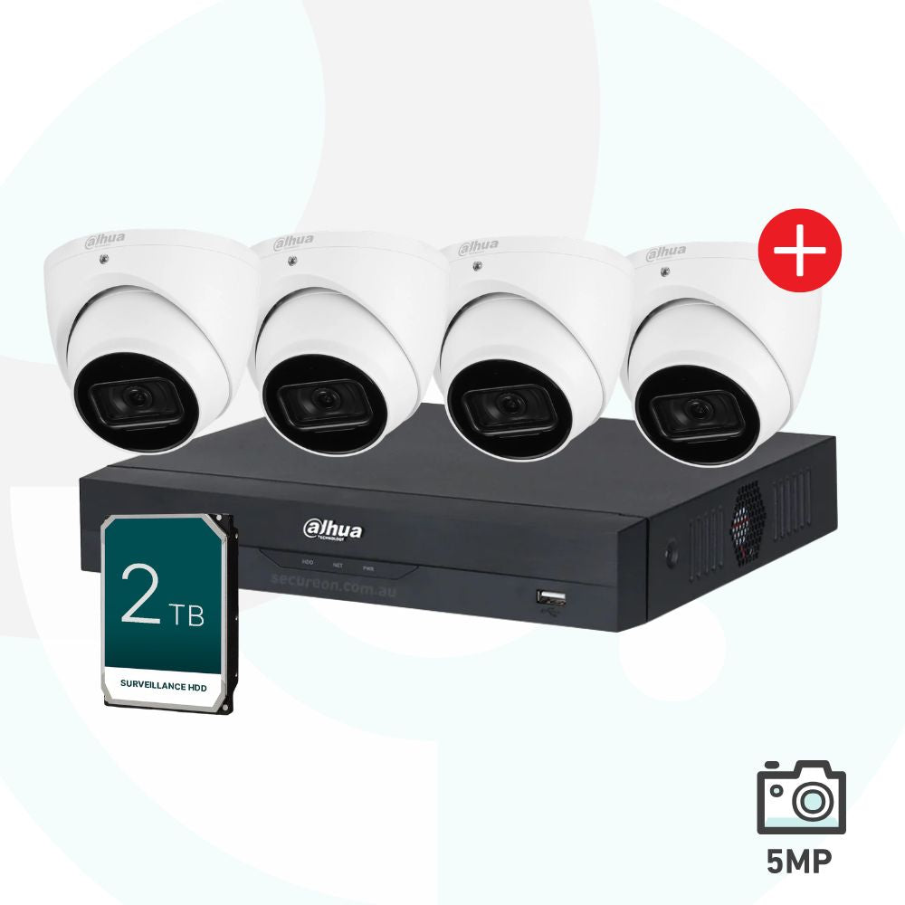 Dahua 5MP Wizsense 4CH Security Camera Kit - 2TB NVR + 4 Cameras - DH-5M4CH4CAM/2T/AI