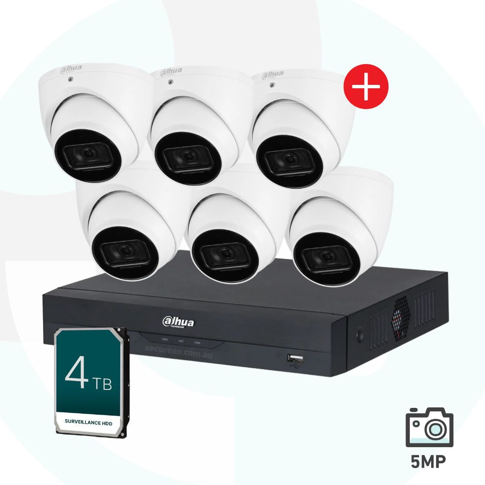 Dahua 5MP Wizsense 8CH Security Camera Kit - 4TB NVR + 6 Cameras - DH-5M8CH6CAM/4T/AI