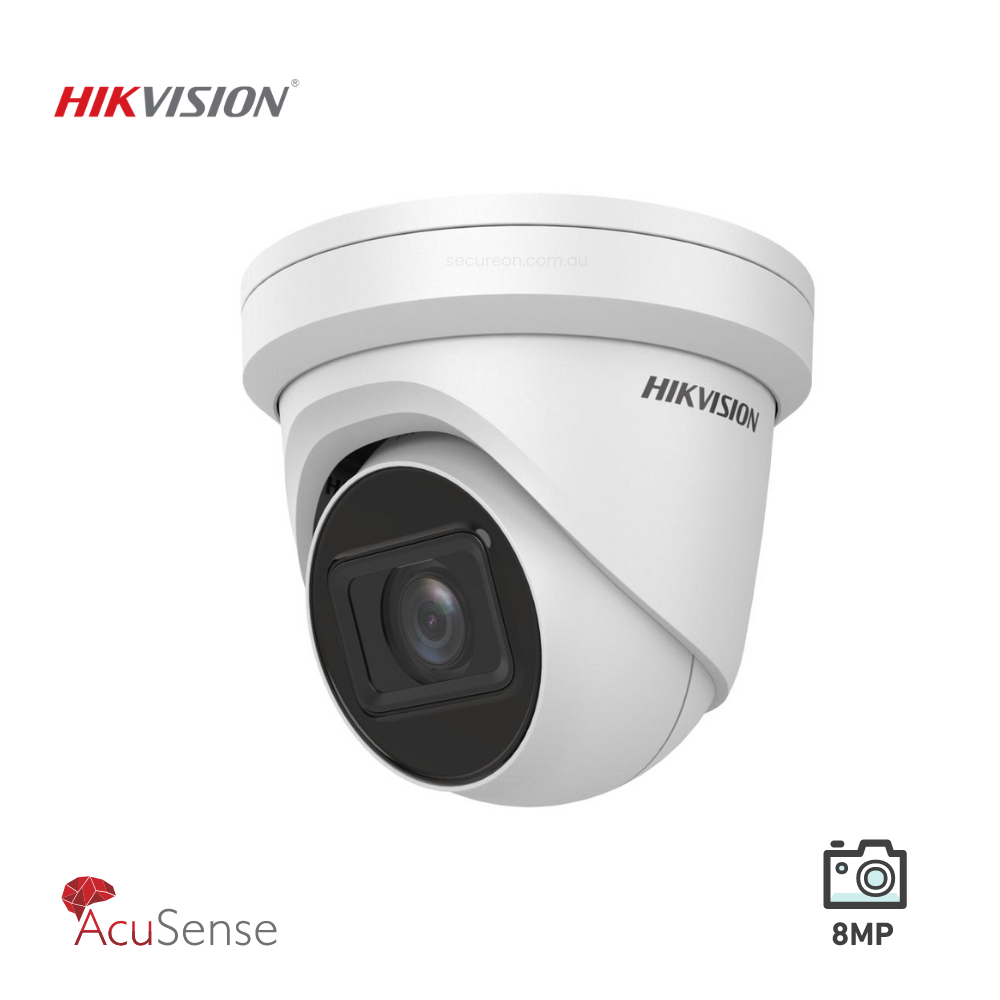 Hikvision DS-2CD2H86G2T-IZS 8MP AcuSense Powered-by-Darkfighter Motorised Varifocal Turret Network Camera