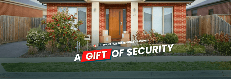 House exterior with a 'Gift of Security' banner overlay