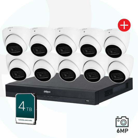 Dahua 6MP Wizsense 16CH Security Camera Kit - 4TB NVR + 10 Cameras - DH-6M16CH10CAM/4T/AI