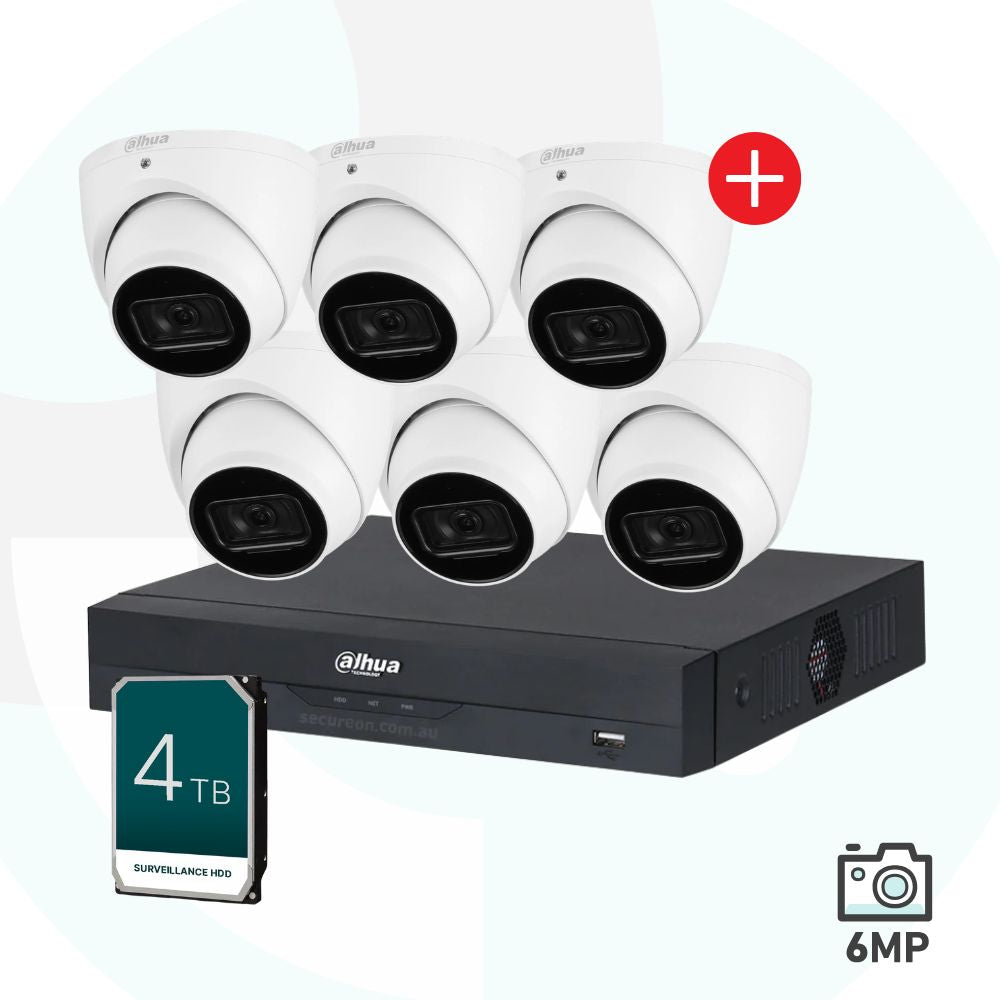 Dahua 6MP Wizsense 8CH Security Camera Kit - 4TB NVR + 6 Cameras - DH-6M8CH6CAM/4T/AI
