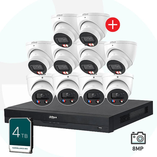 Dahua 8MP Wizsense 16CH Security Camera Kit - 4TB NVR + 4 TiOC + 6 Turret Cameras - DH-8M16CH10CAM/4T/AIAD