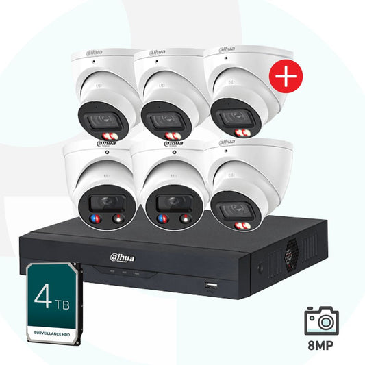 Dahua 8MP Wizsense 8CH Security Camera Kit - 4TB NVR + 2 TiOC + 4 Turret Cameras - DH-8M8CH6CAM/4T/AIAD