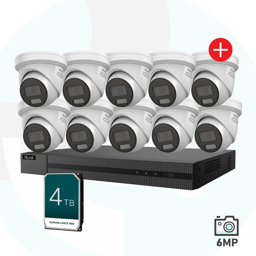 HiLook 16CH 6MP AD Security Camera Kit - 1 x 16CH (NVR216MH-C/16P) + 4TB, 10 x IPC-T269H