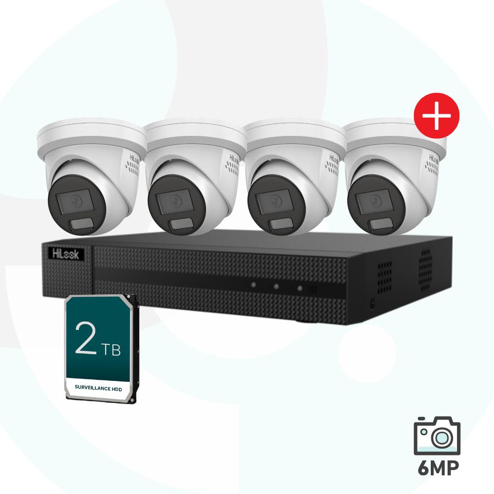 HiLook 4CH 6MP AD Security Camera Kit - 1 x 4CH (NVR104MH-C/4P) + 2TB, 4 x IPC-T269H