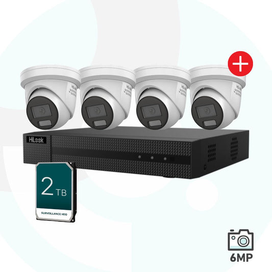 HiLook 4CH 6MP AD Security Camera Kit - 1 x 4CH (NVR104MH-C/4P) + 2TB, 4 x IPC-T269H