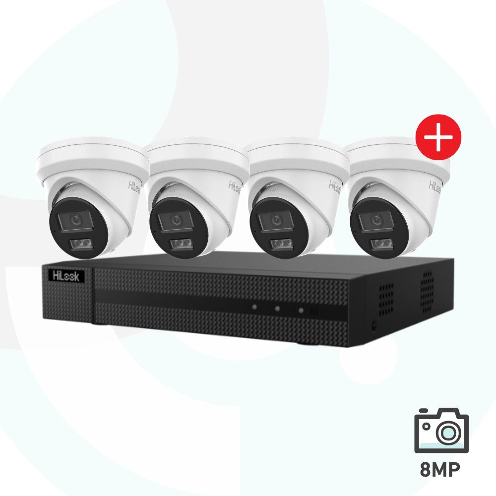 HiLook 4CH 8MP AI 4K Security Camera Kit - 1 x 4CH (NVR104MH-C/4P) + 2TB, 4 x IPC-T381H