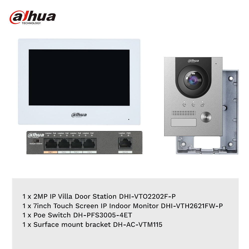 Dahua KIT-DHI-7INWHT2202F-P 7inch Touch Screen IP Intercom Kit